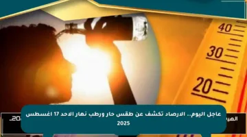 عاجل اليوم.. الأرصاد تكشف عن طقس حار ورطب نهار الأحد 17 أغسطس 2025